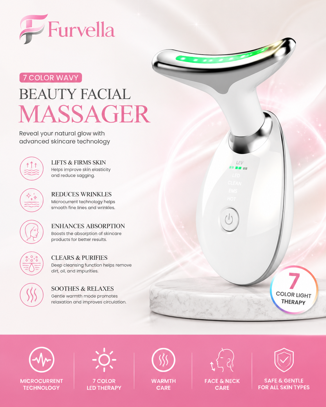 Furvella GlowLift Pro™ – 7-Color LED Facial & Neck Massager